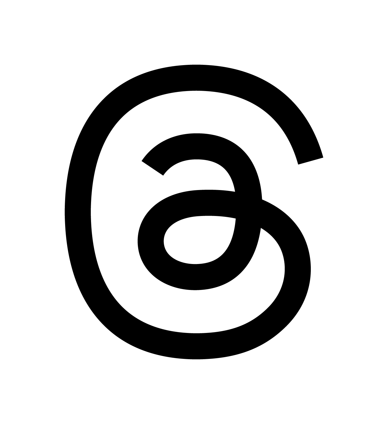 Threads logo featuring black and white depiction of an at sign.