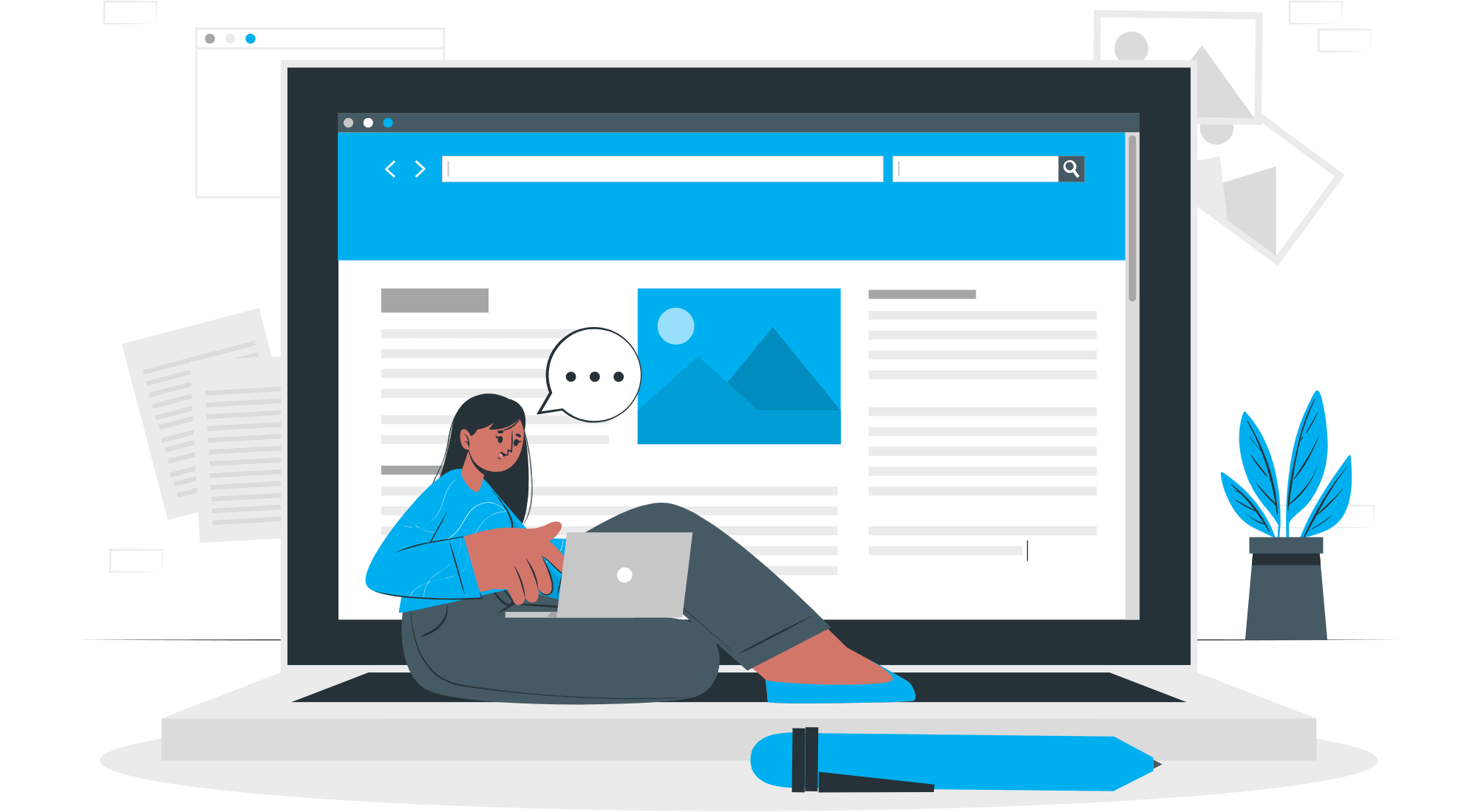 Blog Post Category A person seated at a laptop, focused on the screen, against a vibrant blue background.