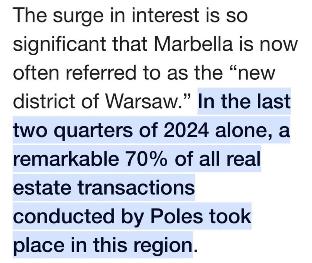 The image illustrates Marbella's rise as a prime investment destination for Poles, reflecting Poland's economic transformation.