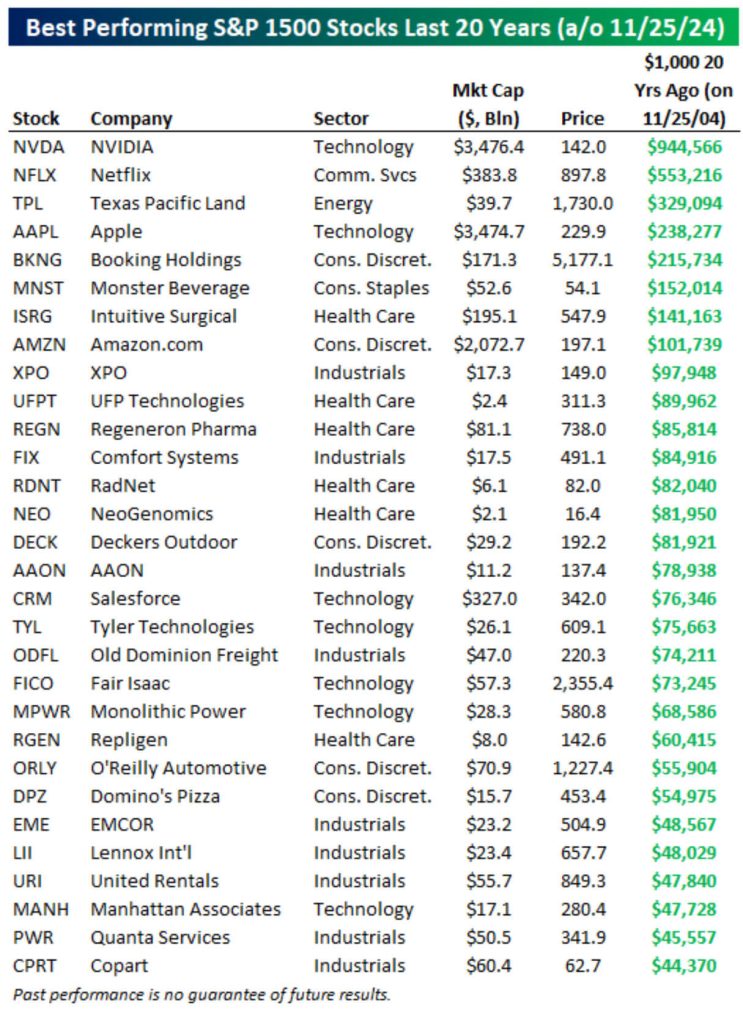 A visual representation of the leading stocks over the past 20 years, illustrating their performance and market impact.
