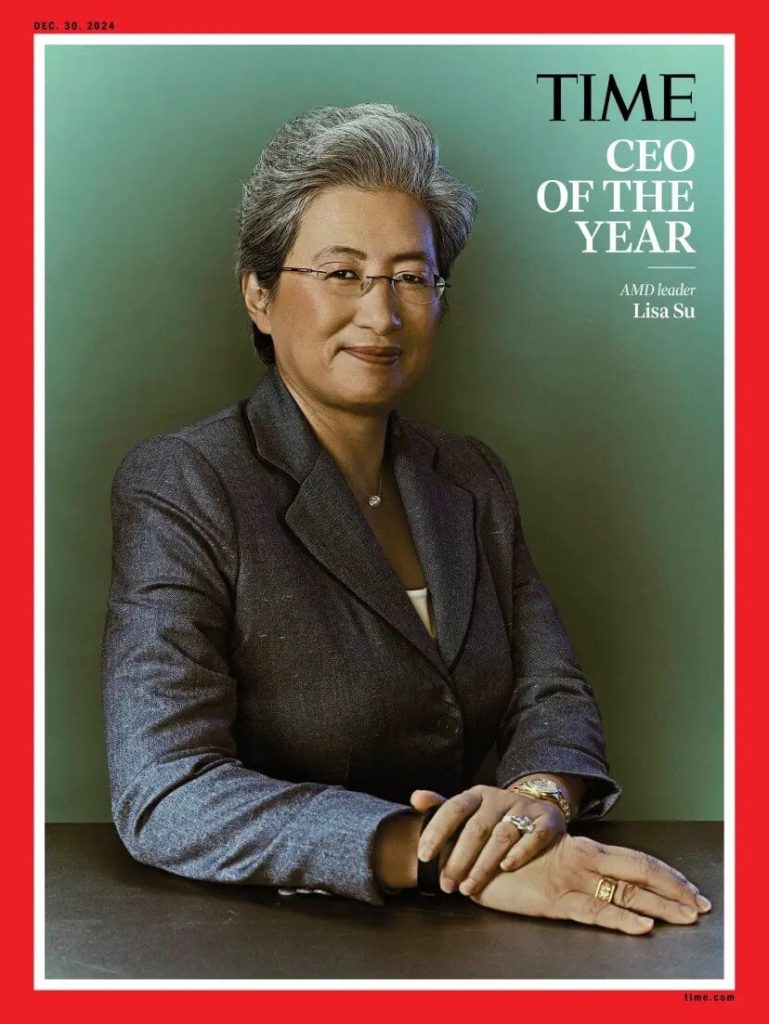 TIME Magazine cover featuring Lisa Su, CEO of AMD, honored as CEO of the Year for her impactful leadership in technology.